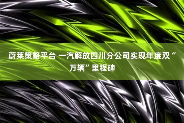 蔚莱策略平台 一汽解放四川分公司实现年度双“万辆”里程碑