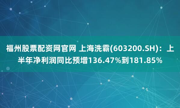 福州股票配资网官网 上海洗霸(603200.SH)：上半年净利润同比预增136.47%到181.85%